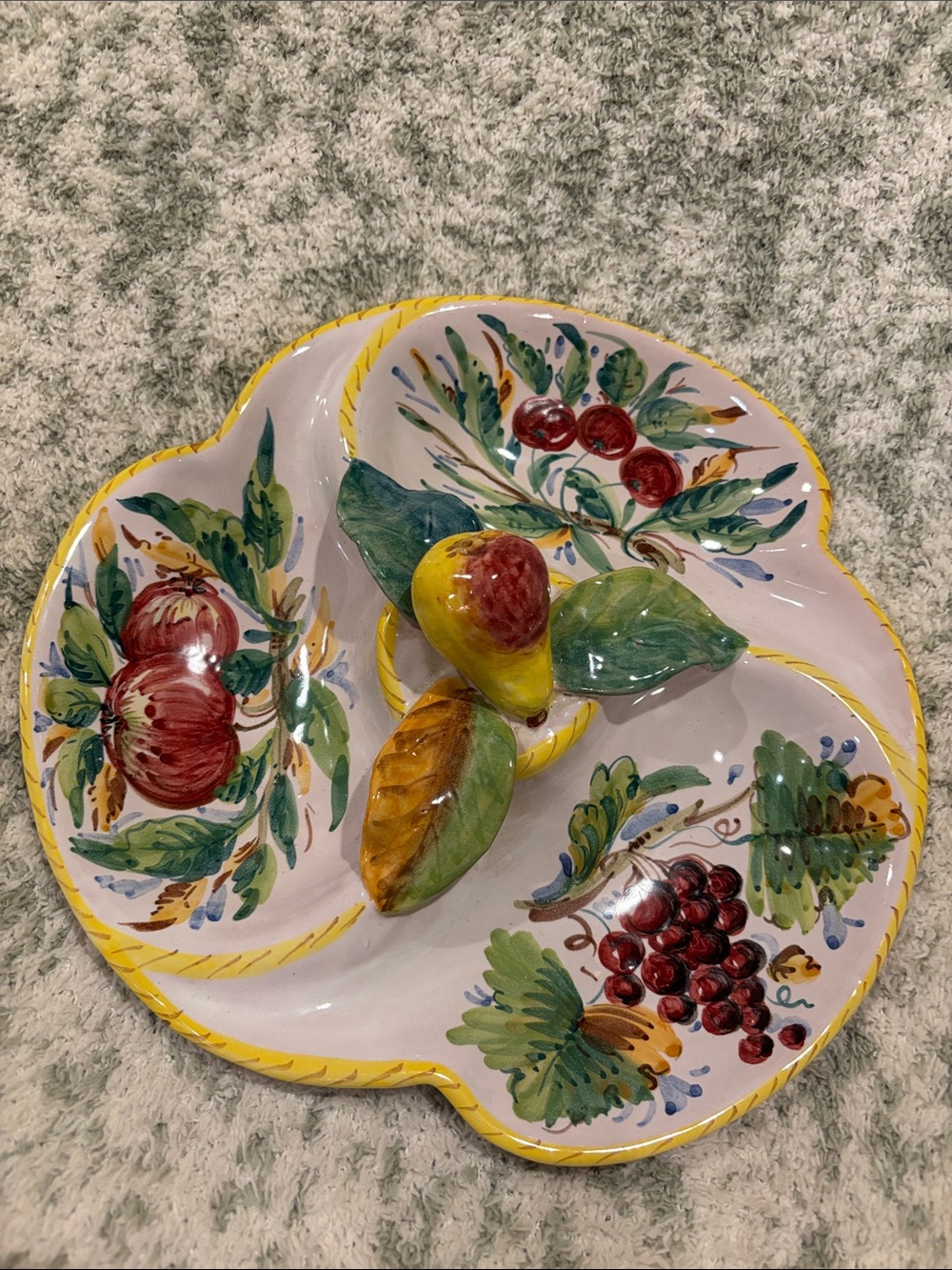 Hand-Painted Italian Ceramic Fruit Divided Serving Dish NWT Artisan Made